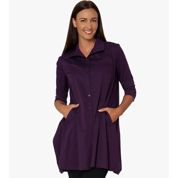 STELLA CARAKASI NWT TIBURON Sz XL Amethyst Purple Collared Button Down Tunic Too - Picture 3 of 10